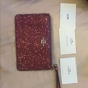 Coach Burgundy Glitter Wristlet